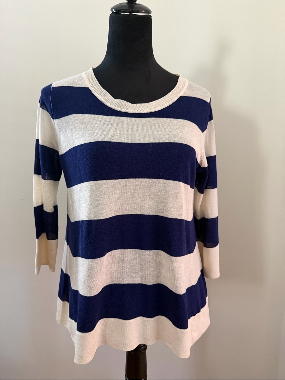 J. Crew Silk/Linen Cream and Navy Striped Knit Top  Size XS